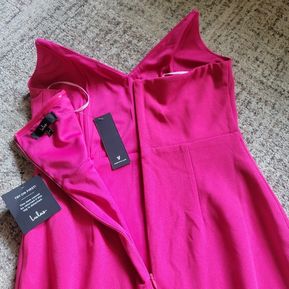 NWT Lulus Sensational Beauty Dark Pink Strapless Maxi Dress High Slit Medium - Picture 10 of 13
